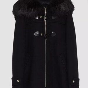 Zara Woman Black Wool Coat Detachable Faux Fur Hood
